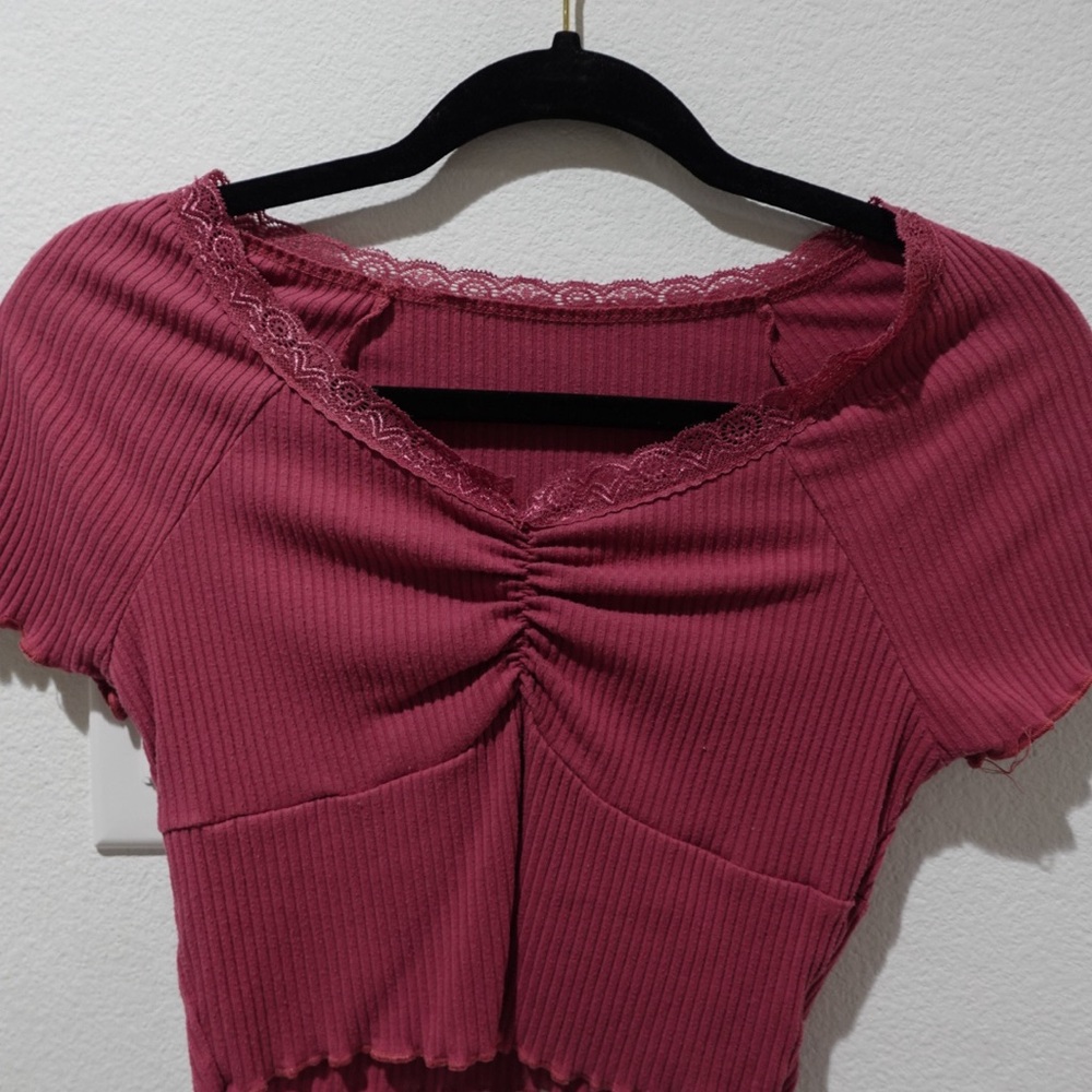 Women's Pink Lace Trim Top